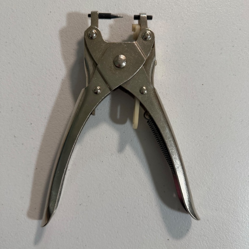 Vintage Silver Tone Leather Hole Punch Plier Tool Heavy Duty Crafting Hand Tool